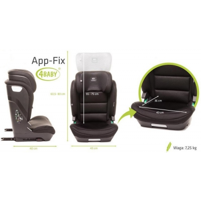 Fotelik Samochodowy App-Fix i-Size 100-150 cm Black 4Baby
