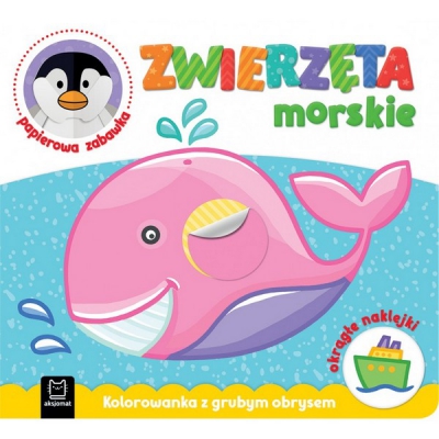 Zwierzęta morskie. Kolorowanka z grubym obrysem, okrągłe naklejki, papierowa zabawka.