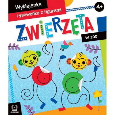 Zwierzęta w zoo. Wyklejanka, rysowanka z figurami 4+ Aksjomat