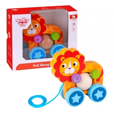 Drewniany Lew z Kulką Do Ciągnięcia TKE005 Tooky Toy / ANEK