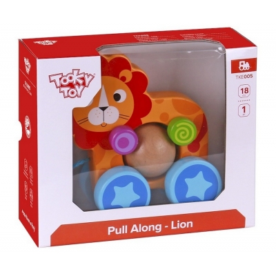 Drewniany Lew z Kulką Do Ciągnięcia TKE005 Tooky Toy / ANEK