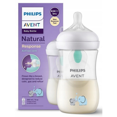 Butelka dla niemowląt z nakładką antykolkową AirFree SCY673/81 Słonik Avent Philips