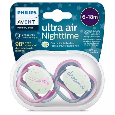 Avent Philips Smoczek Uspokajający Ultra Air Night Girl 6-18m SCF376/14