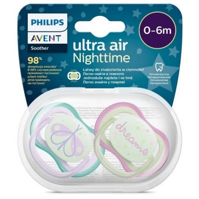 Avent Philips Smoczek Uspokajający Ultra Air Night Girl 0-6m SCF376/19