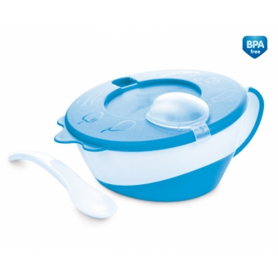 Miseczka z pokrywką i łyżeczką 'Krówka" 31/406 Blue Canpol Babies