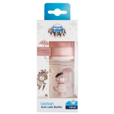 Butelka Szeroka Antykolkowa 120ml PP EasyStart BONJOUR PARIS 35/231 Pink Canpol Babies