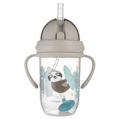 Kubek Niekapek z rurką i odważnikiem 270ml EXOTIC ANIMALS 56/606 Grey Canpol Babies