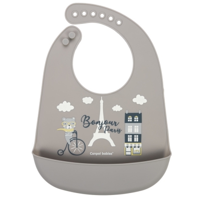 Śliniak Silikonowy z kieszonką BONJOUR PARIS Beżowy 74/027_bei Canpol Babies