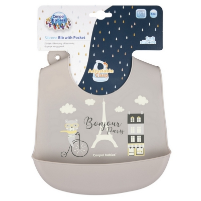 Śliniak Silikonowy z kieszonką BONJOUR PARIS Beżowy 74/027_bei Canpol Babies