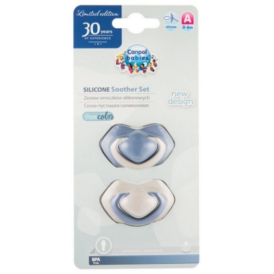 Zestaw Smoczków Uspokajających Silikonowych 0-6m Symetrycznych PURE COLOR Blue Canpol Babies