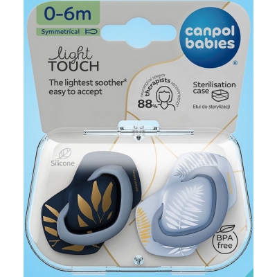 Canpol Babies Smoczek Silikonowy Light Touch 0-6m Symetryczny GOLD 2 szt. 22/664 Blue