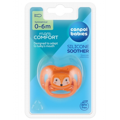 Smoczek Usp. Silikonowy 0-6m Symetryczny Cute Animals Pomarańczowy Canpol Babies