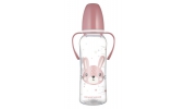 Butelka Standardowa Wąska z uchwytami 250 ml CUTE ANIMALS Różowa 11/845_pin Canpol Babies