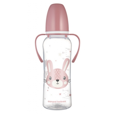 Butelka Standardowa Wąska z uchwytami 250 ml CUTE ANIMALS Różowa 11/845_pin Canpol Babies
