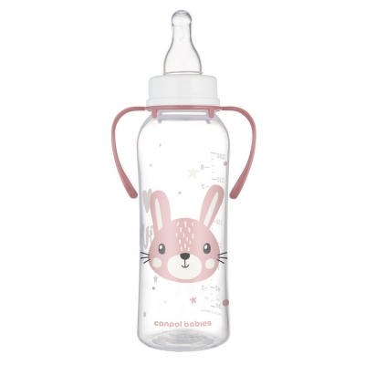 Butelka Standardowa Wąska z uchwytami 250 ml CUTE ANIMALS Różowa 11/845_pin Canpol Babies