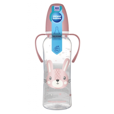 Butelka Standardowa Wąska z uchwytami 250 ml CUTE ANIMALS Różowa 11/845_pin Canpol Babies