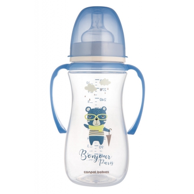 Butelka Antykolkowa z uchwytami 300 ml PP EasyStart BONJOUR PARIS Niebieska 35/241_blu Canpol Babies