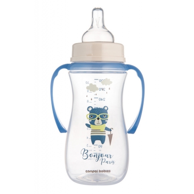 Butelka Antykolkowa z uchwytami 300 ml PP EasyStart BONJOUR PARIS Niebieska 35/241_blu Canpol Babies