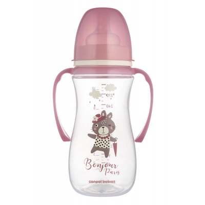 Butelka Antykolkowa z uchwytami 300 ml PP EasyStart BONJOUR PARIS Różowa 35/241_pin Canpol Babies