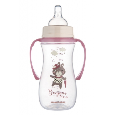 Butelka Antykolkowa z uchwytami 300 ml PP EasyStart BONJOUR PARIS Różowa 35/241_pin Canpol Babies