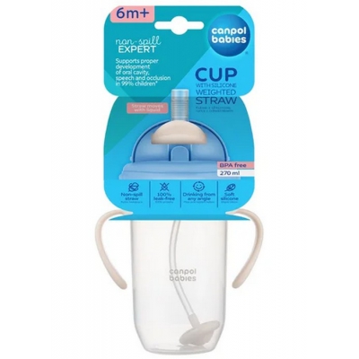 Kubek Niekapek z Rurką i Odważnikiem 270 ml Kremowy 56/623_cre Canpol Babies
