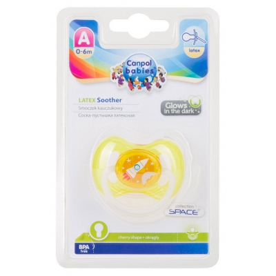 Canpol babies Smoczek Uspokajający Kauczuk 0-6m Okrągły Space Żółty 23/221_yel