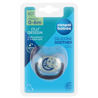 Smoczek Uspokajający Silikonowy 0-6m Anatomiczny NIGHT DREAMS Niebieski 22/500 Canpol Babies