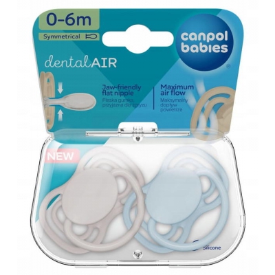 Smoczek Silikonowy 0-6m Symetryczny Dental Air 2 sztuki 23/225_blu Canpol Babies