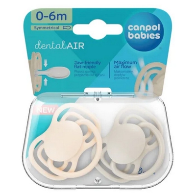 Smoczek Silikonowy 0-6m Symetryczny Dental Air 2 szt. Kremowy 23/228 Canpol Babies