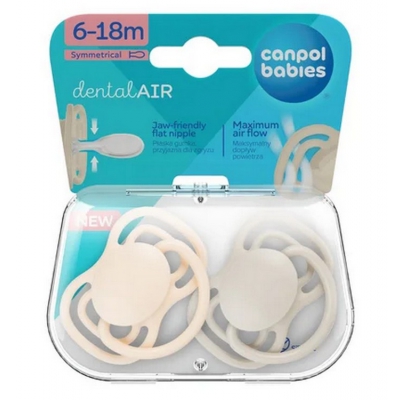 Smoczek Silikonowy 6-18m Symetryczny Dental Air 2 szt. Kremowy 23/229 Canpol Babies
