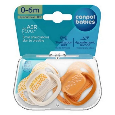 Smoczek Uspokajający Silikonowy 0-6m Symetryczny Mountains 2 szt. Żółte Canpol Babies
