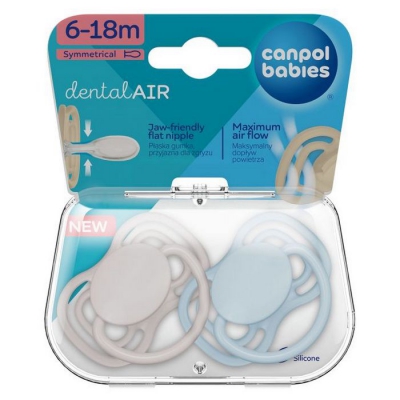 Smoczek Silikonowy 6-18m Symetryczny Dental Air 2 sztuki 23/226_blu Canpol Babies