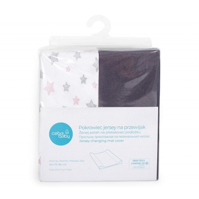 Pokrowiec na Przewijak (50x70-80) 2 szt. Dark Grey + Pink Stars Ceba Baby