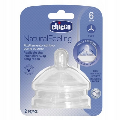 Smoczek Silikonowy do Butelki Natural Feeling 6m+ do kaszki / CHICCO 2 sztuki
