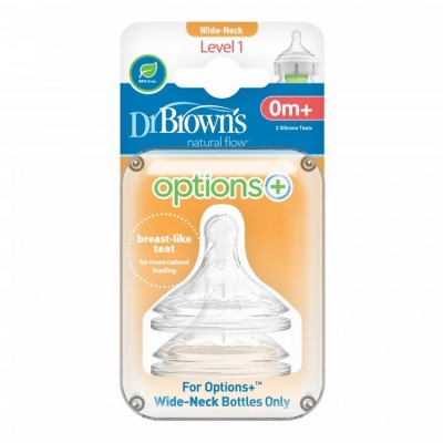 Smoczek Szeroka Szyjka Poziom 1 (O-3 miesięcy) 2pak, Do Butelek OPTIONS+ Dr Brown's
