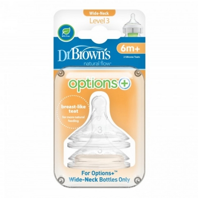 Smoczek Szeroka Szyjka Poziom 3 (+6 miesięcy) 2pak, Do Butelek OPTIONS+ Dr Brown's