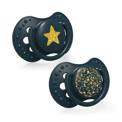 LOVI Smoczek Silikonowy Dynamiczny 0-3m Stardust Green 22/892 (2-sztuki)