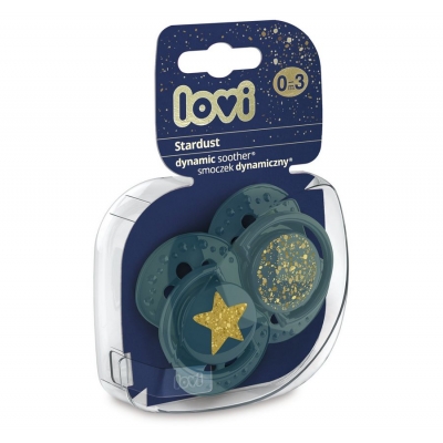 LOVI Smoczek Silikonowy Dynamiczny 0-3m Stardust Green 22/892 (2-sztuki)
