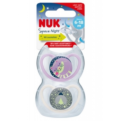 Smoczek Silikonowy 6-18 miesięcy Space Night 2 szt. NUK 736.619