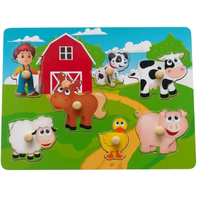Układanka Drewniana Farma Uchwyty SPW83608 Smily Play
