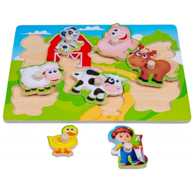 Układanka Drewniana Farma Uchwyty SPW83608 Smily Play