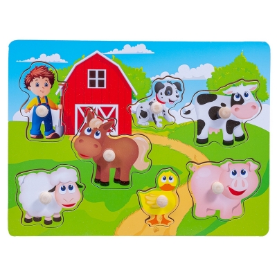 Układanka Drewniana Farma Uchwyty SPW83608 Smily Play