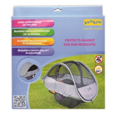 Moskitiera i Osłona Przeciwsłoneczna 2w1 do Fotelików Samochodowych 0-13 kg.Bambino / TopGal